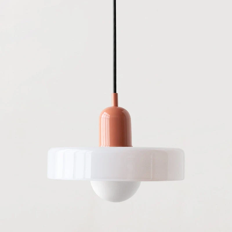 Bauhaus Pendelleuchte aus farbigem Glas für Esstisch – Moderne Hängeleuchte mit G9 Fassung, verstellbare Aufhängung, Ø25-35 cm