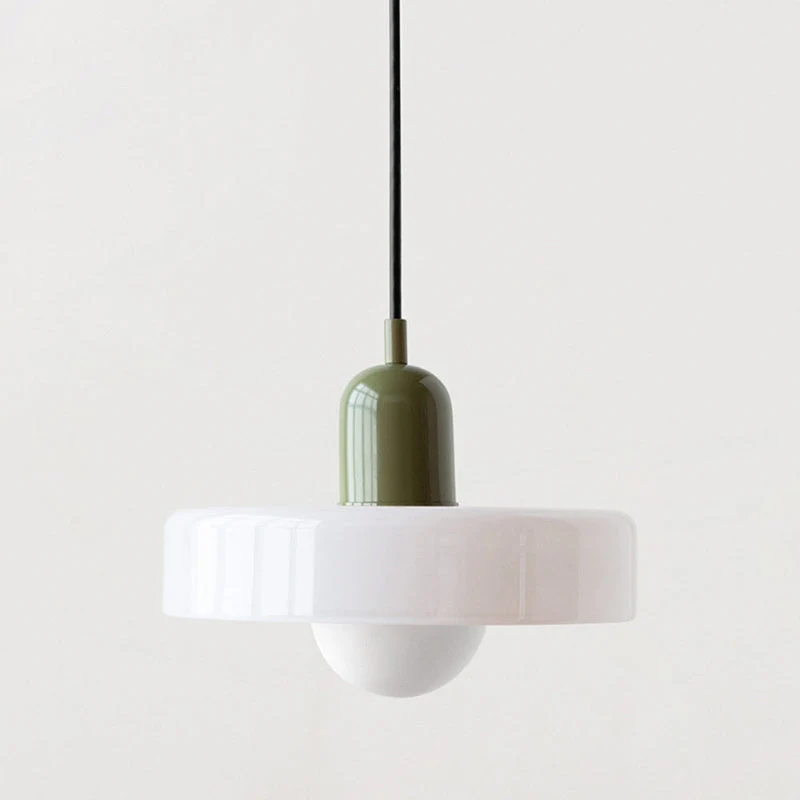 Bauhaus Pendelleuchte aus farbigem Glas für Esstisch – Moderne Hängeleuchte mit G9 Fassung, verstellbare Aufhängung, Ø25-35 cm