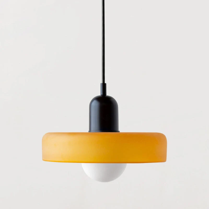 Bauhaus Pendelleuchte aus farbigem Glas für Esstisch – Moderne Hängeleuchte mit G9 Fassung, verstellbare Aufhängung, Ø25-35 cm