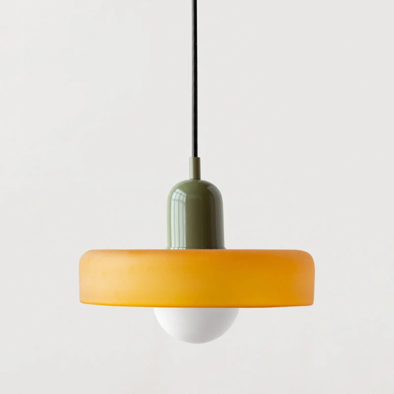 Bauhaus Pendelleuchte aus farbigem Glas für Esstisch – Moderne Hängeleuchte mit G9 Fassung, verstellbare Aufhängung, Ø25-35 cm