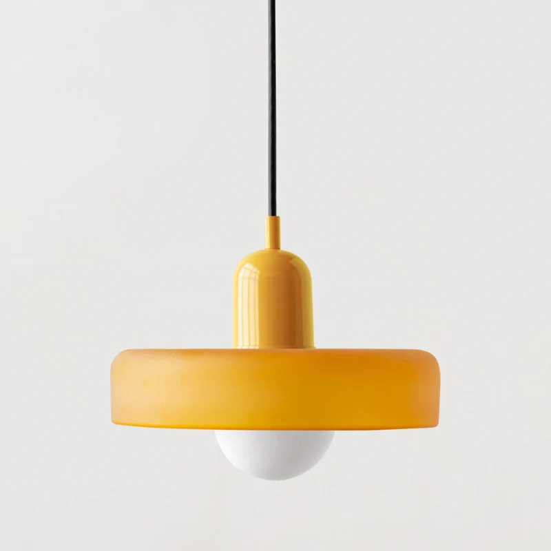 Bauhaus Pendelleuchte aus farbigem Glas für Esstisch – Moderne Hängeleuchte mit G9 Fassung, verstellbare Aufhängung, Ø25-35 cm
