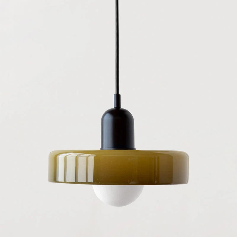 Bauhaus Pendelleuchte aus farbigem Glas für Esstisch – Moderne Hängeleuchte mit G9 Fassung, verstellbare Aufhängung, Ø25-35 cm