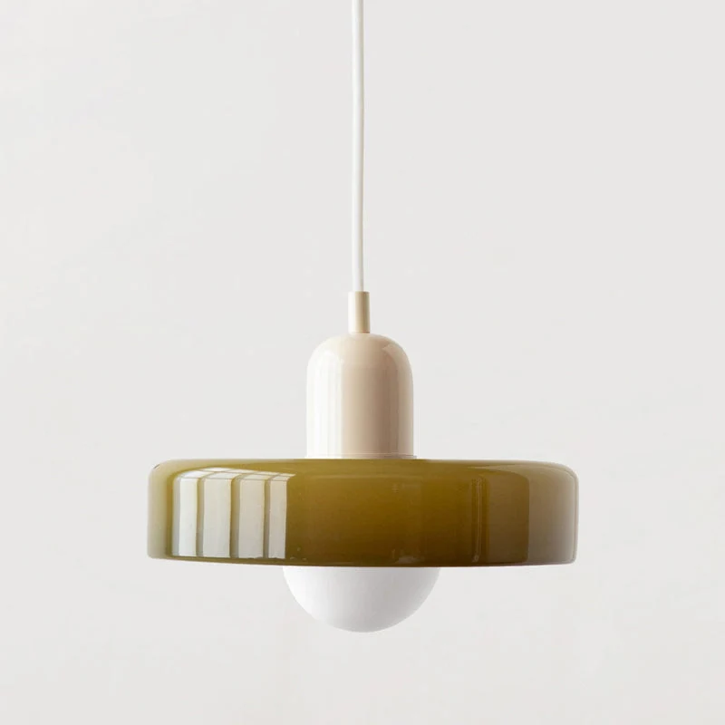 Bauhaus Pendelleuchte aus farbigem Glas für Esstisch – Moderne Hängeleuchte mit G9 Fassung, verstellbare Aufhängung, Ø25-35 cm