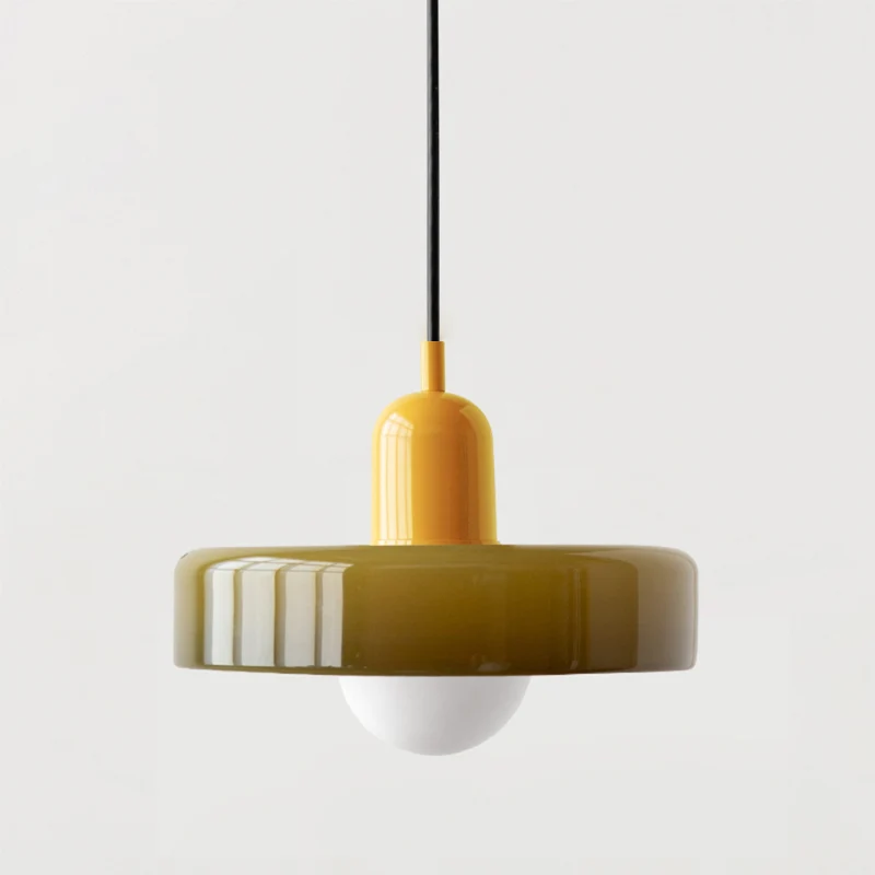 Bauhaus Pendelleuchte aus farbigem Glas für Esstisch – Moderne Hängeleuchte mit G9 Fassung, verstellbare Aufhängung, Ø25-35 cm