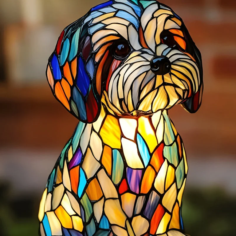 Hundelampe aus farbigem Glas – Kompakte Lampe mit gedämpfter Beleuchtung für gemütliche Innenräume, 17 x 17 cm