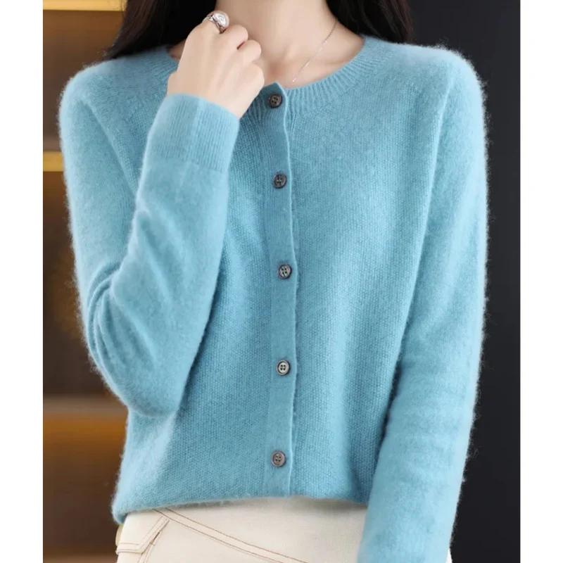 Damen Strickjacke aus Merinowolle – Rundhals-Design für jede Jahreszeit
