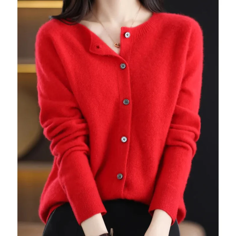 Damen Strickjacke aus Merinowolle – Rundhals-Design für jede Jahreszeit