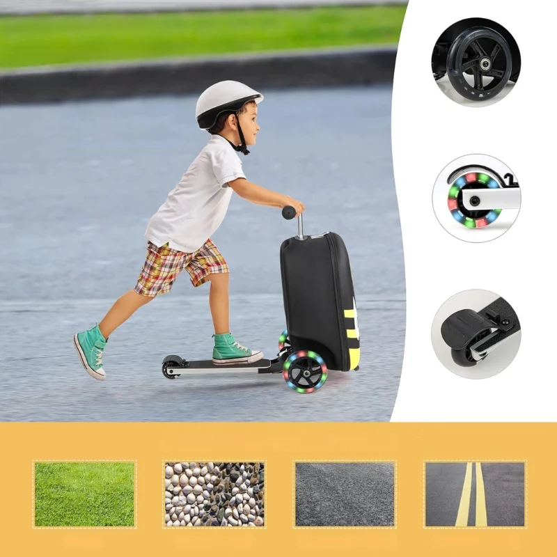 2-in-1 Kinder-Rollerkoffer mit LED-Rädern – Wasserabweisendes Handgepäck für Reise und Spaß, faltbar, für Kinder ab 5 Jahren