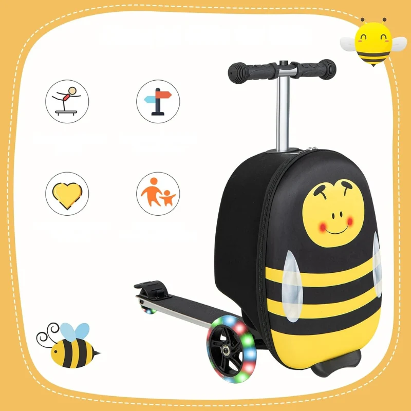 2-in-1 Kinder-Rollerkoffer mit LED-Rädern – Wasserabweisendes Handgepäck für Reise und Spaß, faltbar, für Kinder ab 5 Jahren