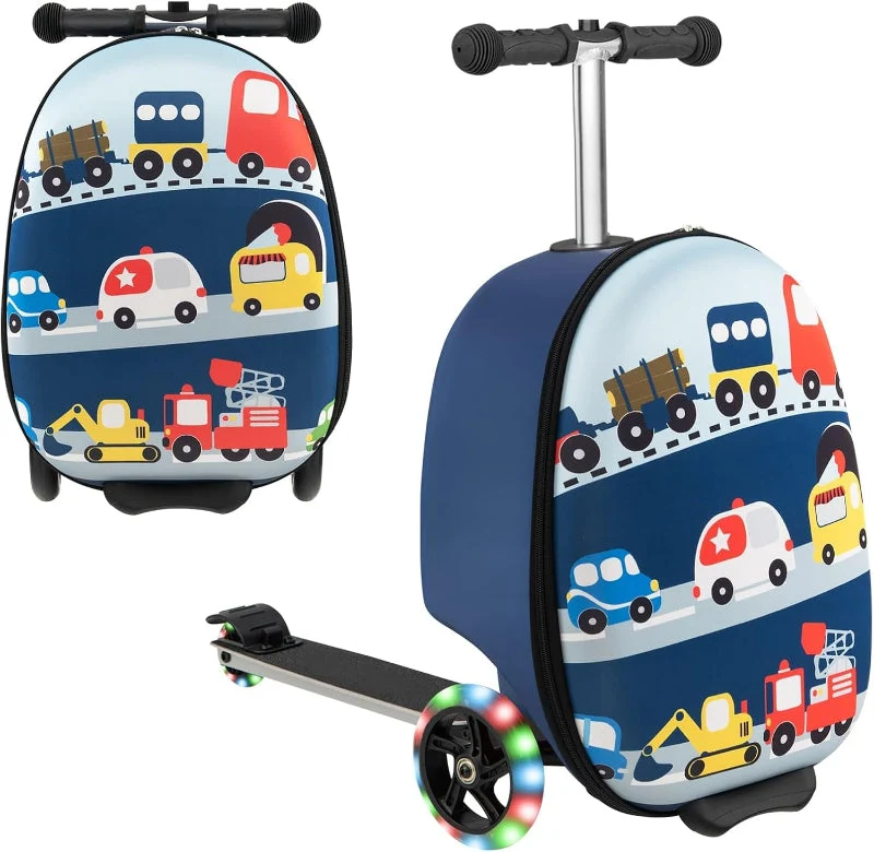 2-in-1 Kinder-Rollerkoffer mit LED-Rädern – Wasserabweisendes Handgepäck für Reise und Spaß, faltbar, für Kinder ab 5 Jahren