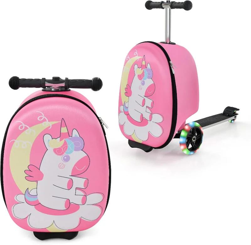2-in-1 Kinder-Rollerkoffer mit LED-Rädern – Wasserabweisendes Handgepäck für Reise und Spaß, faltbar, für Kinder ab 5 Jahren