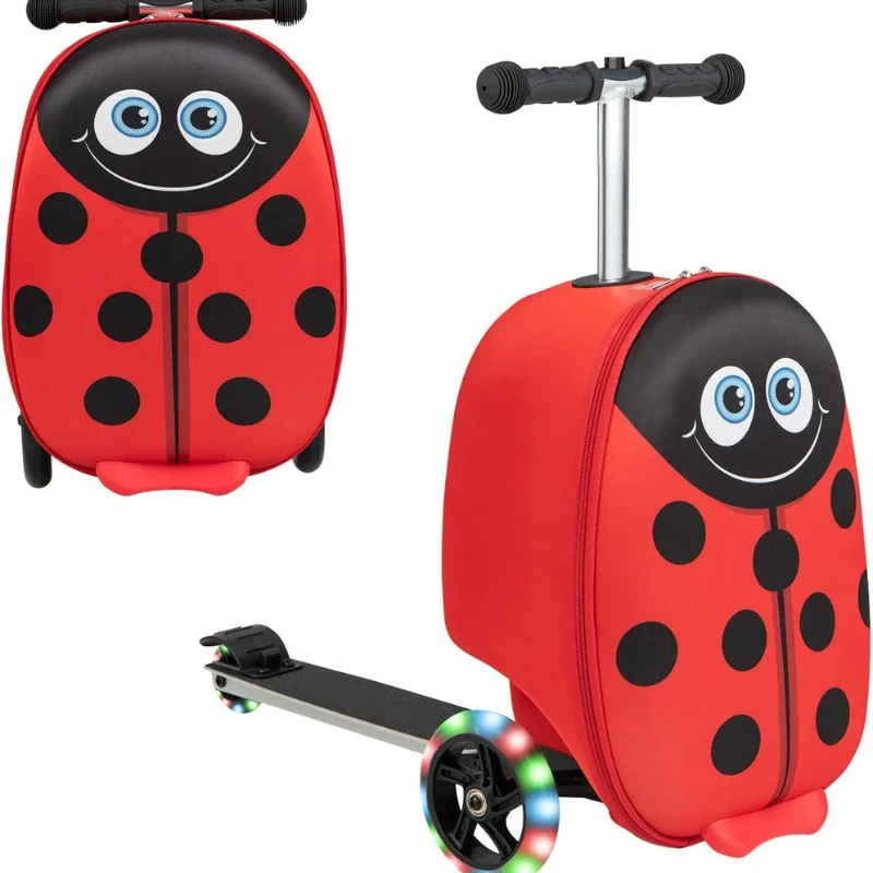 2-in-1 Kinder-Rollerkoffer mit LED-Rädern – Wasserabweisendes Handgepäck für Reise und Spaß, faltbar, für Kinder ab 5 Jahren