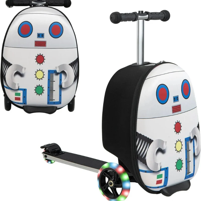 2-in-1 Kinder-Rollerkoffer mit LED-Rädern – Wasserabweisendes Handgepäck für Reise und Spaß, faltbar, für Kinder ab 5 Jahren