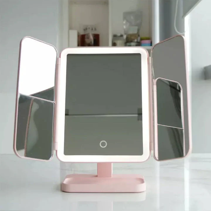LED Kosmetikspiegel mit 3 Beleuchtungsmodi und Vergrößerung – Faltbar und USB-C Wiederaufladbar, Spiegel zum Schminken