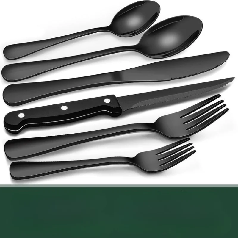 24-teiliges schwarzes Edelstahl-Besteckset für 4 Personen – Modernes Design, spülmaschinenfest