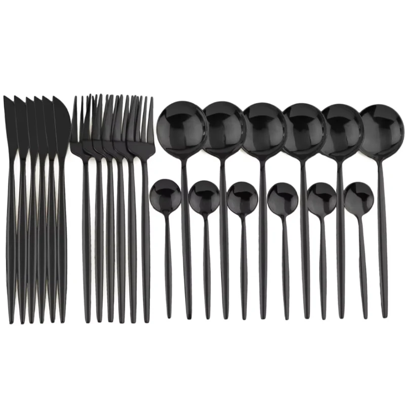 24-teiliges schwarzes Edelstahl-Besteckset für 4 Personen – Modernes Design, spülmaschinenfest