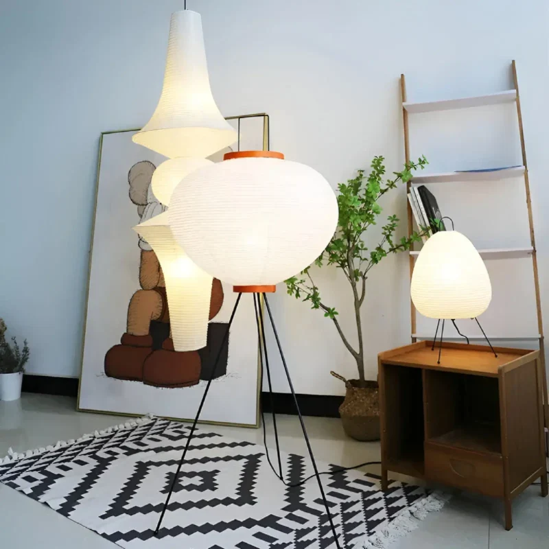 LED Reispapier Stehleuchte – 150 cm hohe Stehleuchte für Wohn- und Schlafzimmer in Naturweiß