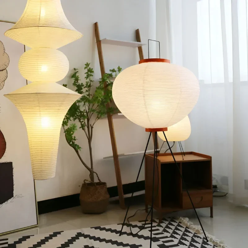 LED Reispapier Stehleuchte – 150 cm hohe Stehleuchte für Wohn- und Schlafzimmer in Naturweiß