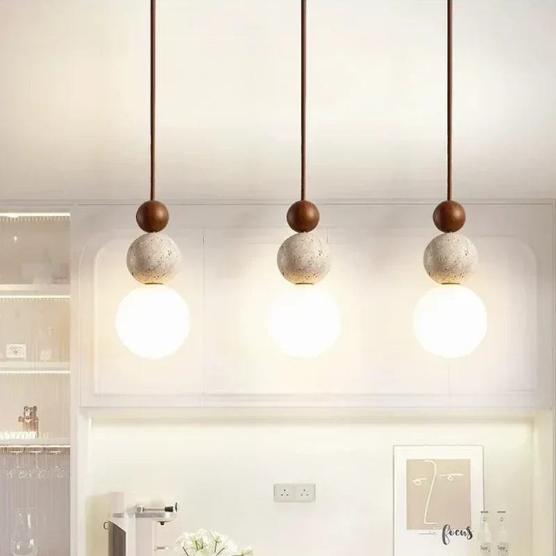 Moderne Pendelleuchte aus Travertin und Mahagoni – Hängelampe für Esszimmer, Wohnzimmer und Küche