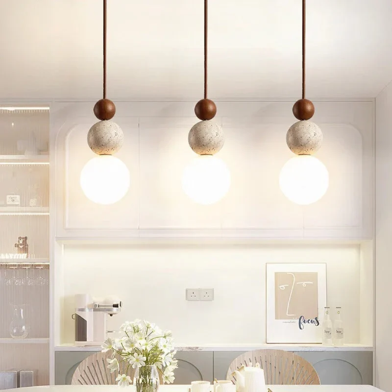Moderne Pendelleuchte aus Travertin und Mahagoni – Hängelampe für Esszimmer, Wohnzimmer und Küche