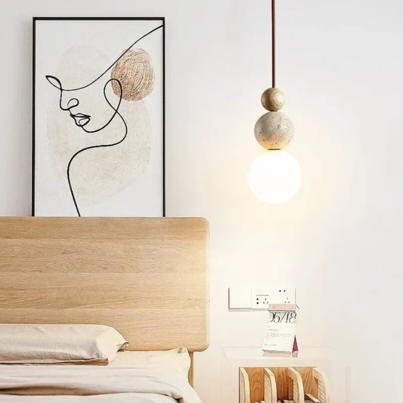 Moderne Pendelleuchte aus Travertin und Mahagoni – Hängelampe für Esszimmer, Wohnzimmer und Küche
