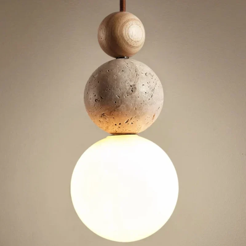 Moderne Pendelleuchte aus Travertin und Mahagoni – Hängelampe für Esszimmer, Wohnzimmer und Küche
