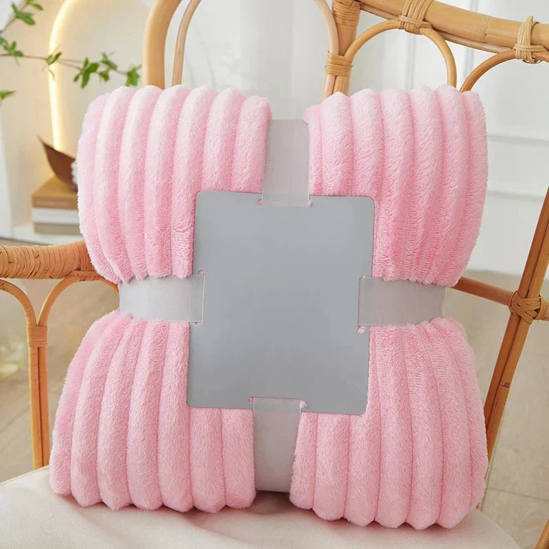 Breit gestreifte Flanell-Fleecedecke – warm für Herbst und Winter, ideal als Bettdecke oder Kuscheldecke