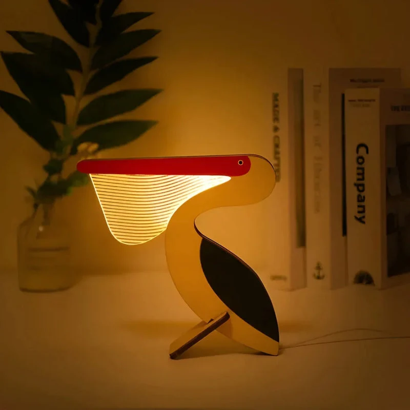 Holz-Tischleuchte mit Tiermotiven – USB-LED-Nachttischlampe fürs Kinderzimmer, dimmbares Licht, Acryl und Holz, Touch-Schalter
