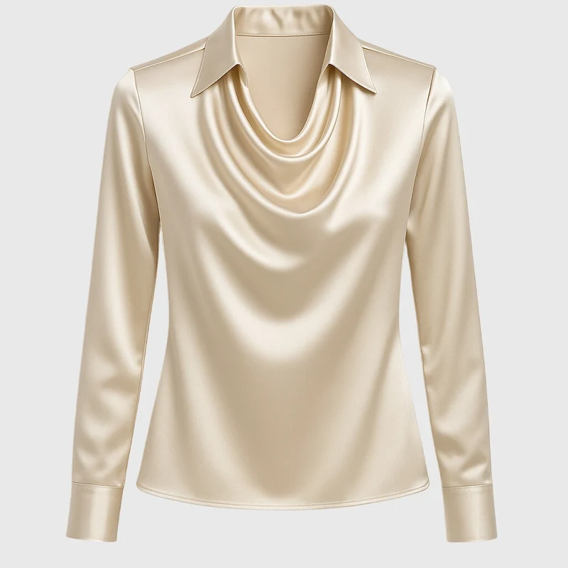 Lea® | Bluse mit luxuriösem Glanz und Faltenkragen