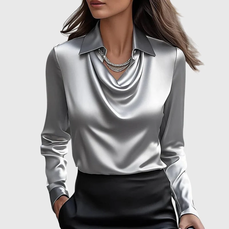 Lea® | Bluse mit luxuriösem Glanz und Faltenkragen