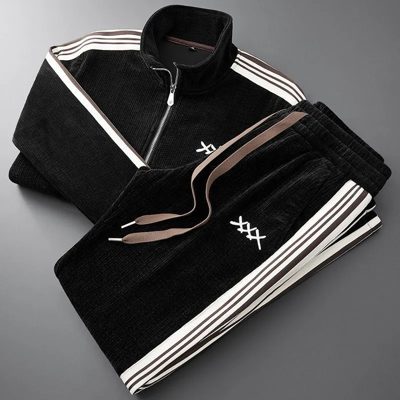 Herren-Trainingsanzug aus Cord mit Reißverschlussjacke und Hose mit Seitenstreifen