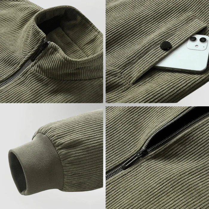 Herren Cordjacke mit Durchgehendem Reißverschluss und Geripptem Saum
