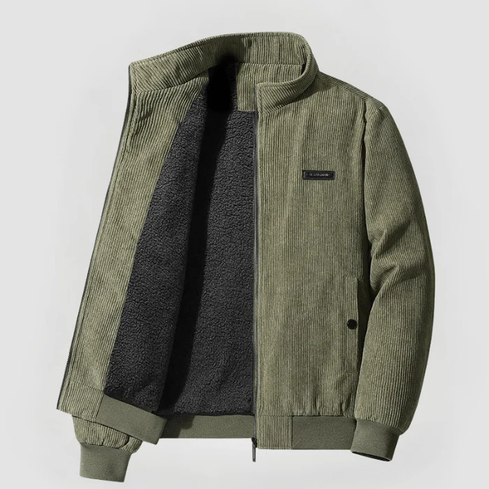 Herren Cordjacke mit Durchgehendem Reißverschluss und Geripptem Saum