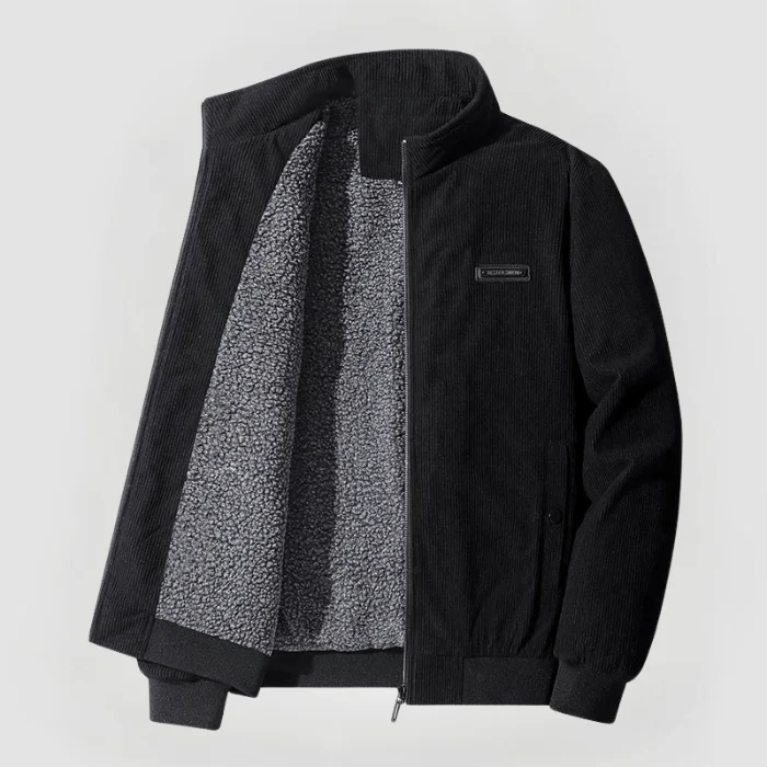 Herren Cordjacke mit Durchgehendem Reißverschluss und Geripptem Saum