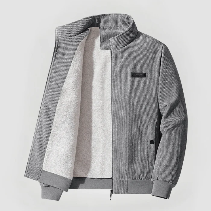 Herren Cordjacke mit Durchgehendem Reißverschluss und Geripptem Saum