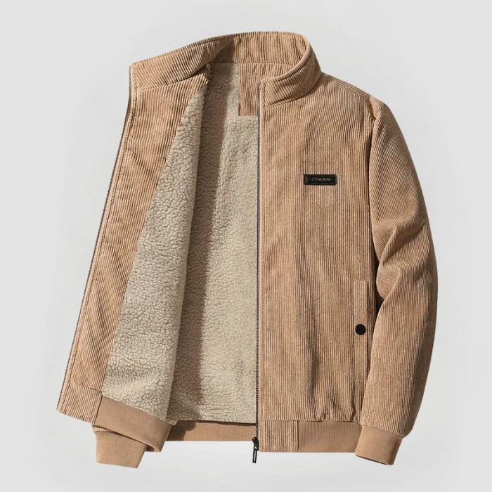 Herren Cordjacke mit Durchgehendem Reißverschluss und Geripptem Saum