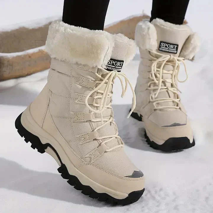 Damen Winter-Schnürstiefel mit Fellkragen und Anti-Rutsch-Sohle
