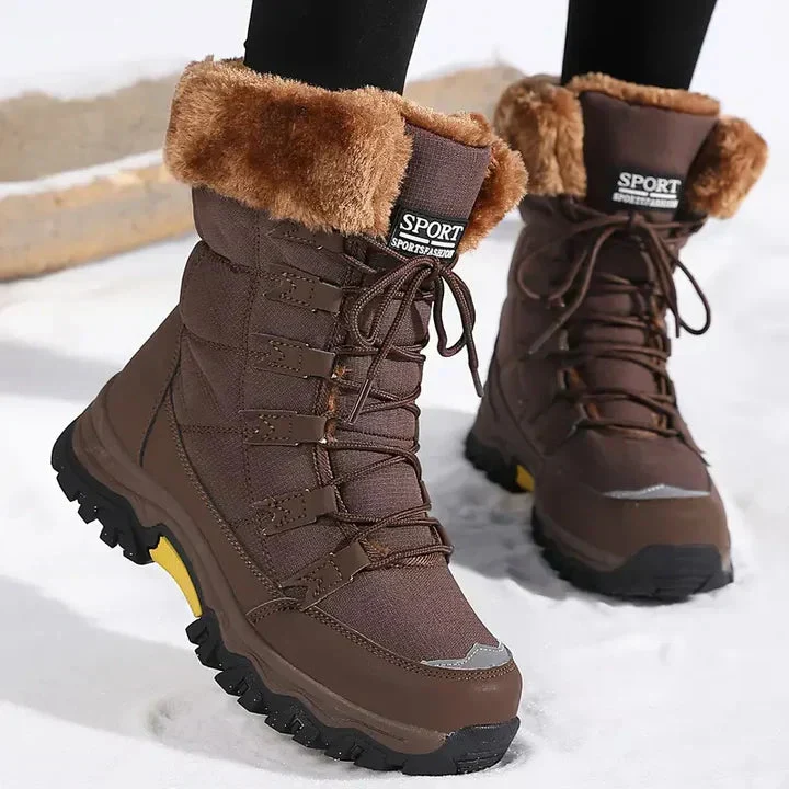 Damen Winter-Schnürstiefel mit Fellkragen und Anti-Rutsch-Sohle