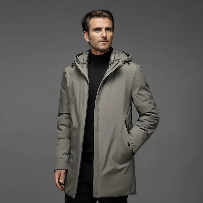 Herren Winterparka mit Kapuze, Gestepptem Futter und Frontreißverschluss
