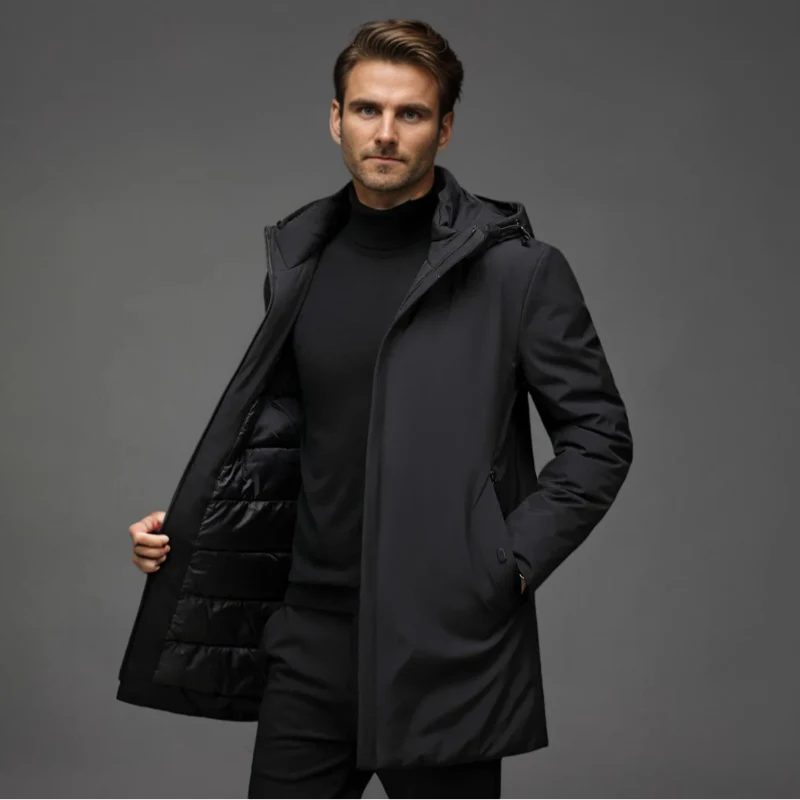 Herren Winterparka mit Kapuze, Gestepptem Futter und Frontreißverschluss