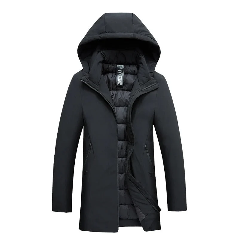 Herren Winterparka mit Kapuze, Gestepptem Futter und Frontreißverschluss