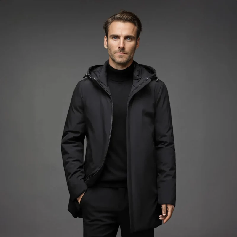 Herren Winterparka mit Kapuze, Gestepptem Futter und Frontreißverschluss