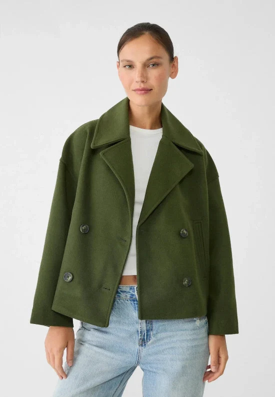 Damen Zweireihige Kurzjacke mit Breitem Reverskragen