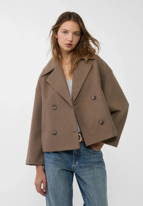 Damen Zweireihige Kurzjacke mit Breitem Reverskragen