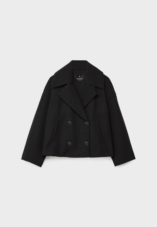 Damen Zweireihige Kurzjacke mit Breitem Reverskragen