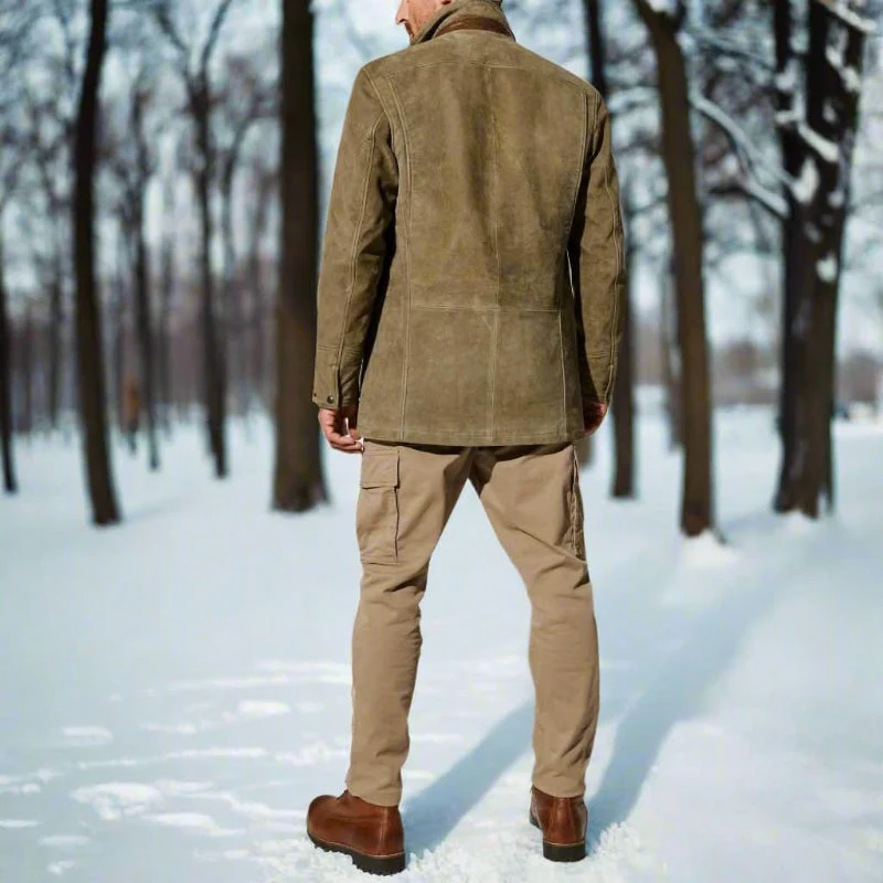 Retro Moderne Herrenjacke aus Wildleder mit Funktionalen Taschen – Elegantes Design für Stilbewusste Männer
