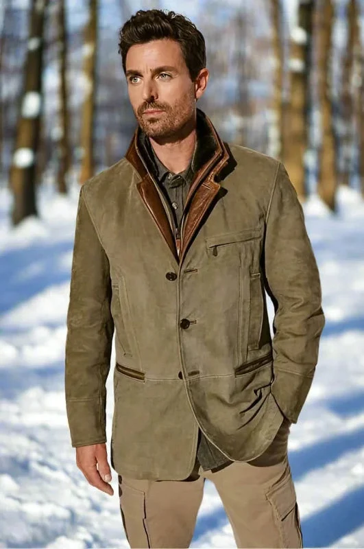Retro Moderne Herrenjacke aus Wildleder mit Funktionalen Taschen – Elegantes Design für Stilbewusste Männer