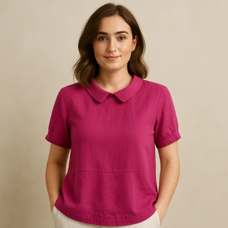 Damen Bluse Kurzarm mit Bubikragen