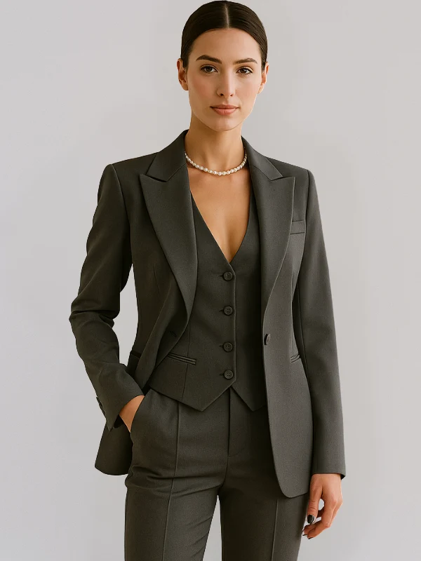 Damen Anzug Set Elegant 3-teilig mit Blazer, Weste und Slim Fit Hosen für Formelle Anlässe