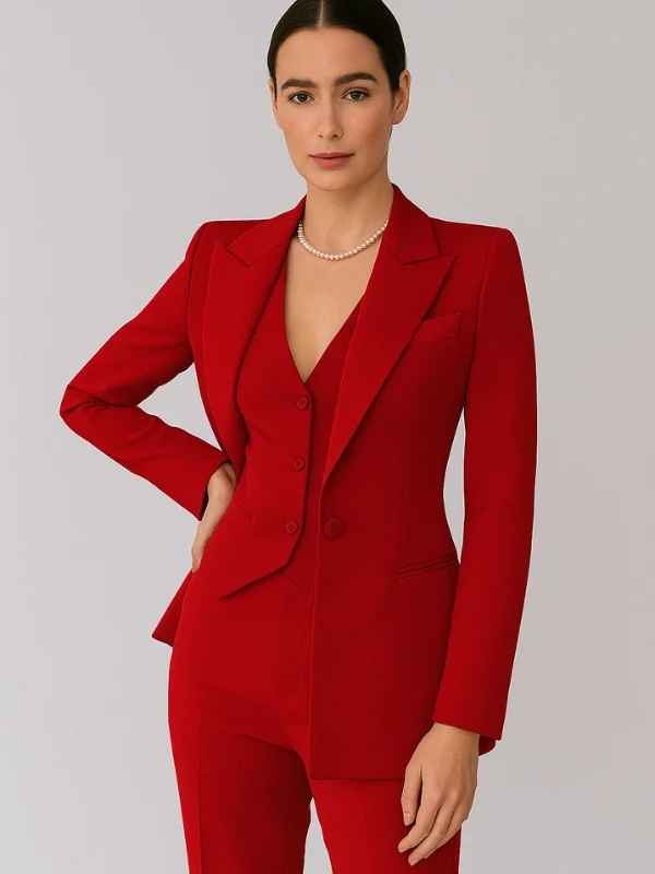 Damen Anzug Set Elegant 3-teilig mit Blazer, Weste und Slim Fit Hosen für Formelle Anlässe